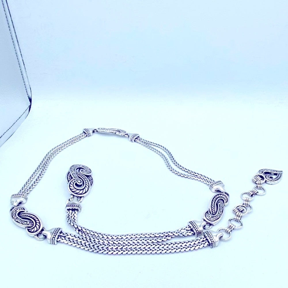 1990s Signed Brighton Silver Toned Adjustable Metallic Belt Size Large Beautiful - Picture 7 of 10